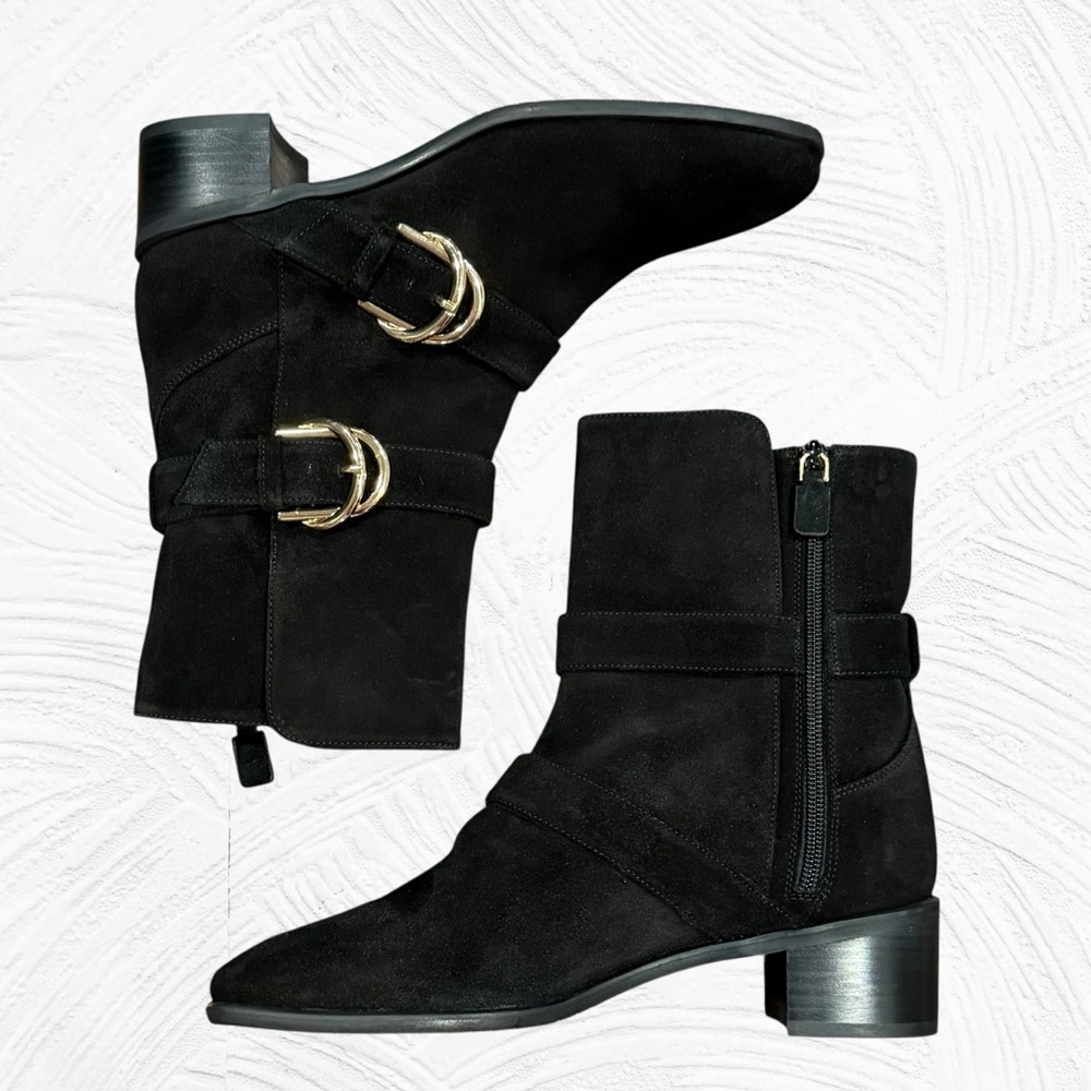 Stuart Weitzman Britain Black Buckle Suede Bootie Size 7.5 NWOB - Picture 3 of 7